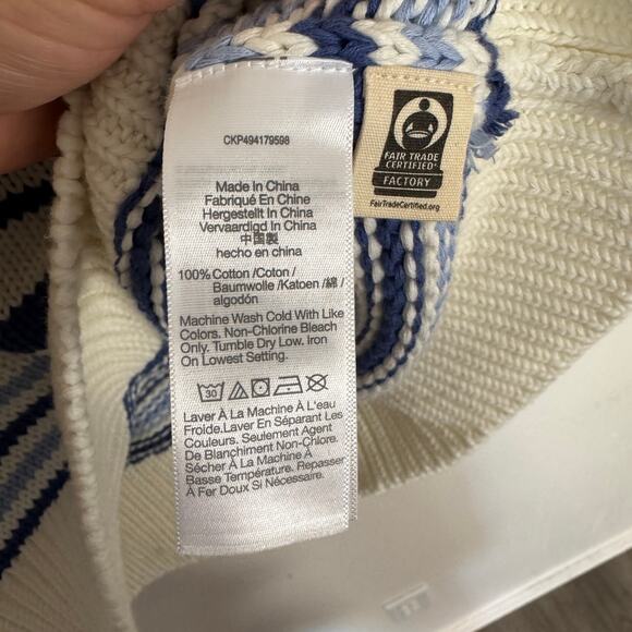 Madewell Ribbed Cotton Turtleneck Sweater WMNS S White Blue Stripes Relaxed Fit - Picture 7 of 8